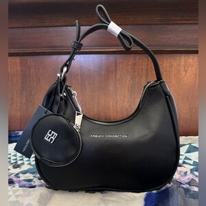 French Connection SABRINA Shoulder Bag And Accessory Pouch Black New